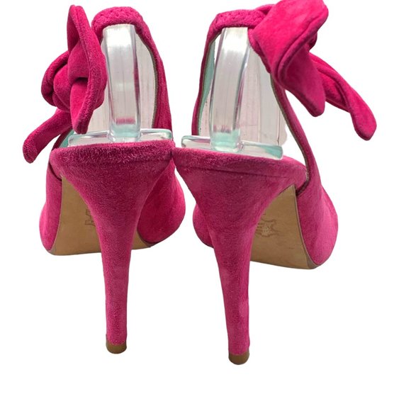MELLOW YELLOW Nuevo Pink‎ Suede Peep Toe Slingback Bow Pumps - Picture 9 of 12